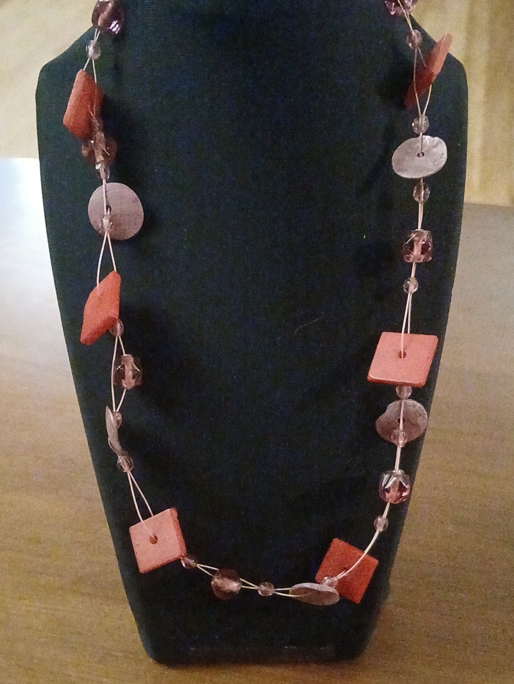 16" Unique Shades Of Red Geometric Bead Necklace